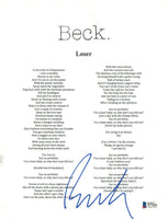 Beck Hansen Signed Autographed LOSER Song Lyric Sheet Beckett BAS COA