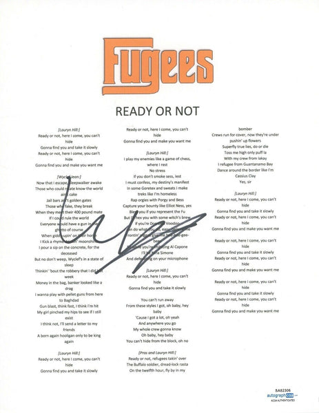 Wyclef Jean Signed Autographed Fugees Ready or Not Song Lyric Sheet ACOA COA