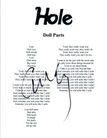 Courtney Love Signed Autographed Hole DOLL PARTS Song Lyric Sheet COA