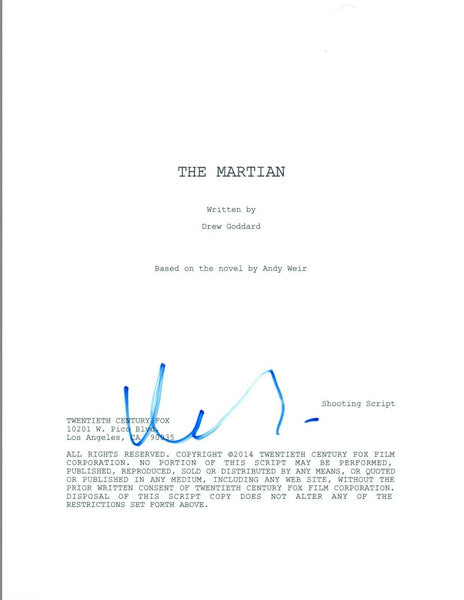 Matt Damon Signed Autographed THE MARTIAN Full Movie Script COA
