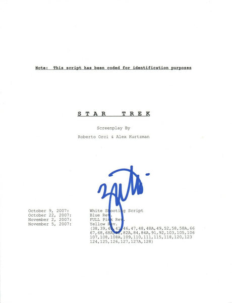 Zachary Quinto Signed Autographed STAR TREK Full Movie Script Screenplay COA