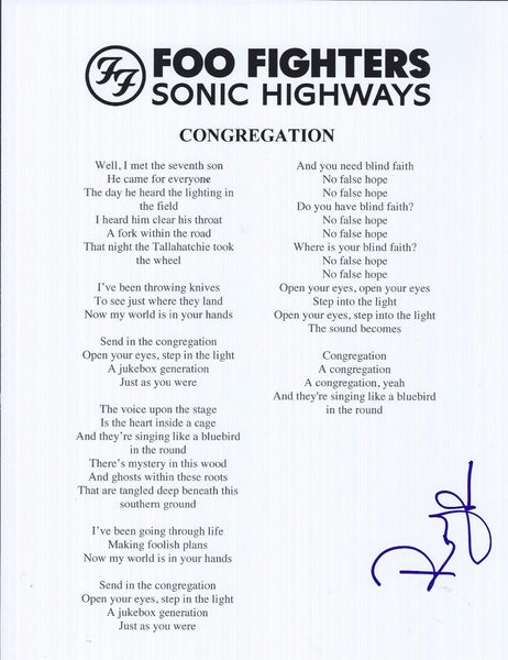 Rami Jaffee Signed Autographed Congregation Music Lyric Sheet Foo Fighters