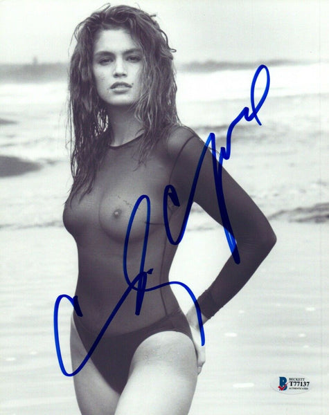 Cindy Crawford Signed Autograph 8x10 Photo Hot Sexy Model Nude Beckett BAS COA