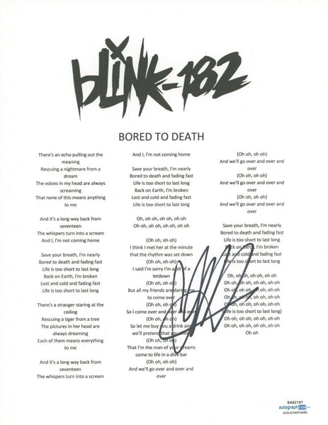 Matt Skiba Signed Autographed Blink 182 Bored To Death Song Lyric Sheet ACOA COA