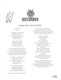 David Draiman Signed Disturbed Down With The Sickness Song Lyric Sheet ACOA COA