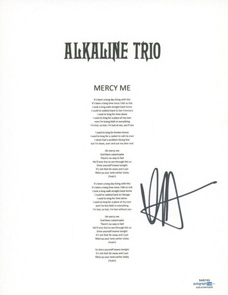 Matt Skiba Signed Autographed Alkaline Trio Mercy Me Song Lyric Sheet ACOA COA