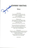 Johnny Mathis Signed Autograph MISTY Song Lyric Sheet COA
