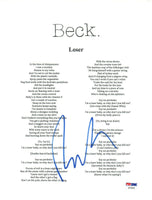 Beck Hansen Signed Autographed LOSER Song Lyric Sheet PSA/DNA COA