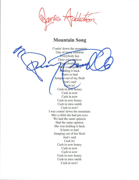 Perry Ferrell Signed Autograph Jane's Addiction MOUNTAIN SONG Lyric Sheet COA