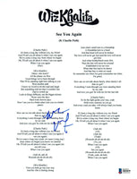 Wiz Khalifa Signed Autographed SEE YOU AGAIN Song Lyric Sheet Beckett COA