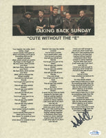 Adam Lazzara Signed Taking Back Sunday Cute Without The E Lyric Sheet ACOA COA