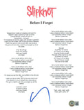 Corey Taylor Signed Autograph Slipknot Before I Forget 8.5x11 Lyric Page BAS COA