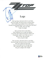 Billy Gibbons Signed Autograph ZZ Top LEGS Song Lyric Sheet Beckett BAS COA