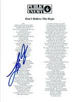 DJ LORD Signed Autographed DON'T BELIEVE THE HYPE Lyric Sheet PUBLIC ENEMY COA