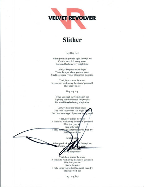 Dave Kushner Signed Autographed Velvet Revolver SLITHER Song Lyric Sheet COA