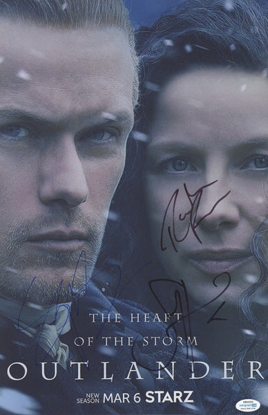 Outlander Cast Signed Autograph 11x17 Poster Sam Heughan Rankin Skelton x3 ACOA