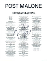 Post Malone Signed Autographed CONGRATULATIONS Song Lyric Sheet Proof + COA