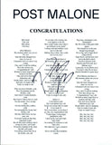 Post Malone Signed Autographed CONGRATULATIONS Song Lyric Sheet Proof + COA