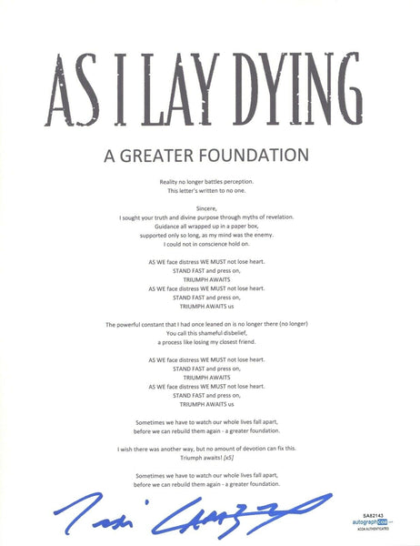 Tim Lambesis Signed As I Lay Dying A Greater Foundation Lyric Sheet ACOA COA