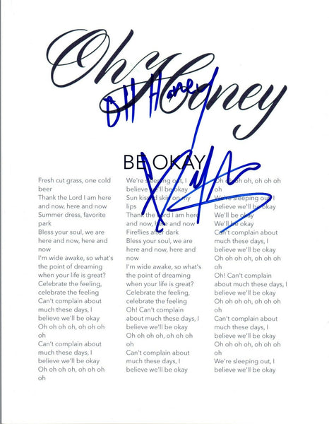 Mitchy Collins Signed Autographed Oh Honey "Be Okay" Lyric Sheet COA VD