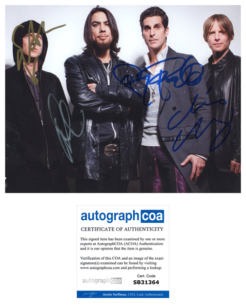 Jane's Addiction Signed 8x10 Photo Perry Farrell Dave Navarro Full Band ACOA COA