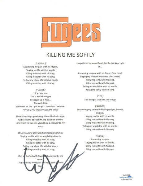 Wyclef Jean Signed Autographed Fugees Killing Me Softly Lyric Sheet ACOA COA