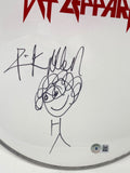 Rick Allen Signed Autographed Drumhead Def Leppard Hand Drawn Sketch Beckett COA
