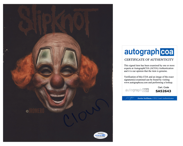 Clown Shawn Crahan Signed Autographed 8x10 Photo Slipknot Drummer ACOA COA