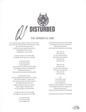 David Draiman Signed Autographed Disturbed The Vengeful One Lyric Sheet ACOA COA