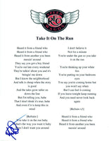 Neal Doughty Signed Autographed REO Speedwagon TAKE IT ON THE RUN Lyric Sheet