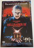Clive Barker Signed Hellraiser III Hell On Earth 11x17 Movie Poster Beckett COA