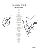 Ying Yang Twins Signed Autographed Miley Cyrus Lyric Sheet Hip Hop Rap ACOA COA