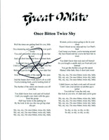 Jack Russell Signed Autograph Great White ONCE BITTEN TWICE SHY Lyric Sheet COA