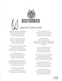 David Draiman Signed Autograph Disturbed Land of Confusion Lyric Sheet ACOA COA