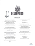 David Draiman Signed Autographed Disturbed Stricken Song Lyric Sheet ACOA COA