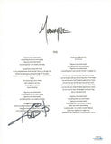 Chad Gray Kud Signed Autographed Mudvayne Dig Song Lyric Sheet ACOA COA