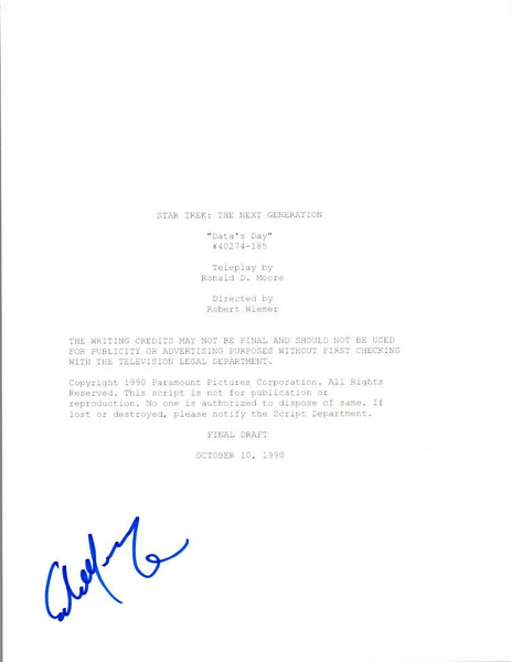 Colm Meaney Signed STAR TREK THE NEXT GENERATION "Data's Day" Script COA
