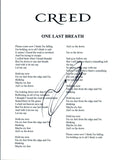 Mark Tremonti Signed Autographed Creed ONE LAST BREATH Lyric Sheet COA