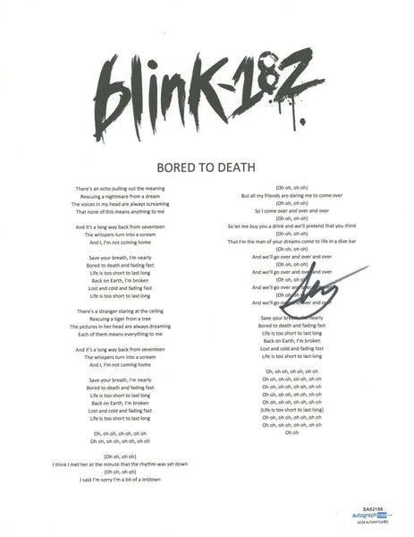 Matt Skiba Signed Autographed Blink 182 Bored To Death Song Lyric Sheet ACOA COA