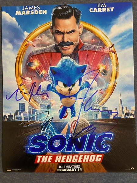 Sonic The Hedgehog Cast Signed 11x14 Photo x3 Jim Carrey Tika Sumpter COA