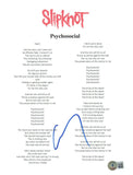 Corey Taylor Signed Slipknot Psychosocial 8.5x11 Lyric Sheet Beckett BAS COA