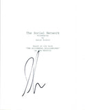 Armie Hammer Signed Autographed THE SOCIAL NETWORK Movie Script COA