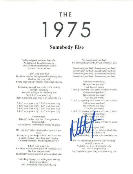 Matt Healy Signed Autographed The 1975 Somebody Else Lyric Sheet Matty COA