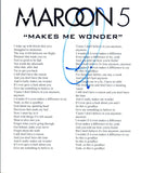 Adam Levine Signed Autographed MAROON 5 "Makes Me Wonder" Lyric Sheet COA VD