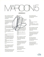 Adam Levine Signed Autographed Maroon 5 Animals Song Lyric Sheet ACOA COA