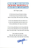 John Mayall Signed Autographed The Bluesbreakers ALL YOUR LOVE Lyric Sheet COA