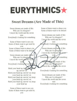 Dave Stewart Signed Eurythmics Sweet Dreams Are Made Of This Lyric Sheet COA