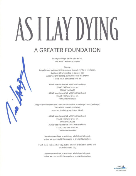 Tim Lambesis Signed As I Lay Dying A Greater Foundation Lyric Sheet ACOA COA