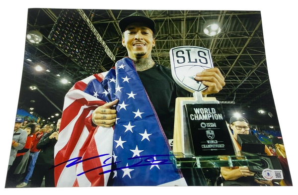 Nyjah Huston Signed Autographed 11x14 Photo Olympics Skateboarder Beckett COA