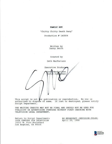 Seth MacFarlane Signed FAMILY GUY Chitty Chitty Death Bang Script BAS COA